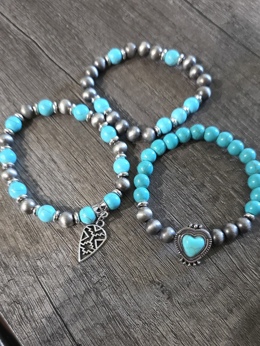 Turquoise Bead Stretch Bracelet Set by